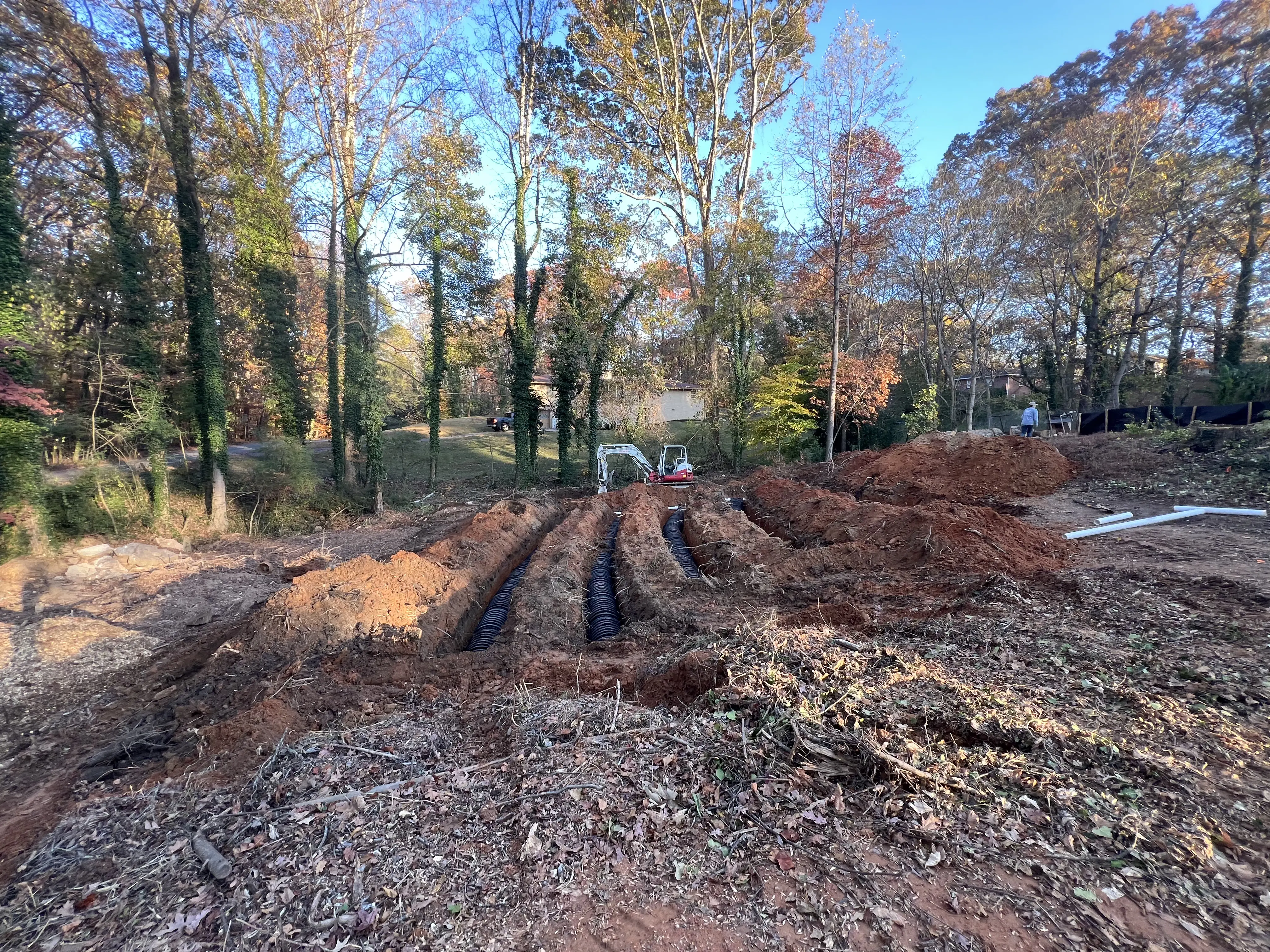 Excavation site with equipment and trenches