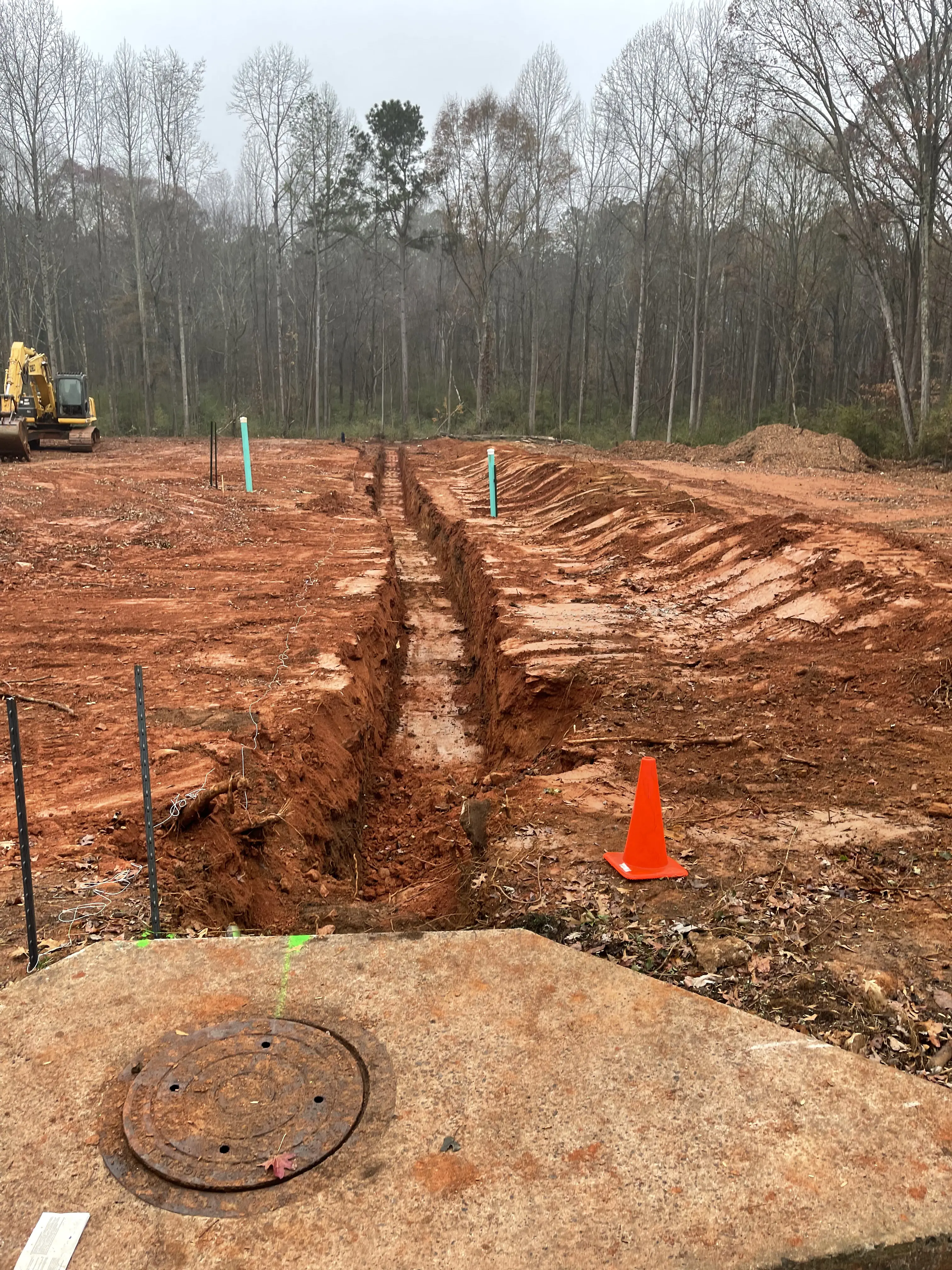 Excavated trench at a construction site